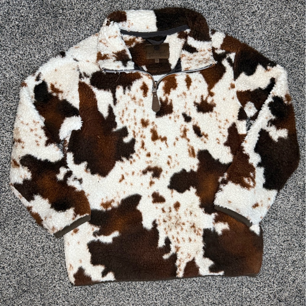 Girlie Girl Cow Print 1/4 Zip Fleece Pullover, size YS (023G)